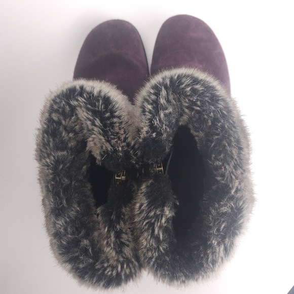 Hotter Romance Suede Ankle Boots Purple Faux Fur Trim Side Zip UK 5 US 7 - Picture 4 of 10